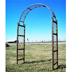 Henry Wrought Iron Arbor - Climbing Flower Garden Arch - Rustic Plant and Vine Trellis Support - Metal Archway Entry - Landscape Design