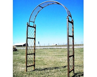 Wrought Iron Henry Garden Arbor – Rustic Criss-Cross Vine Trellis, Metal Archway