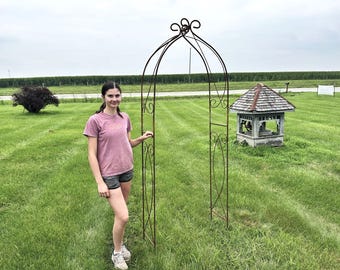 Anna Solid Steel Garden Arbor – Rustic Climbing Plant Trellis - Metal Archway
