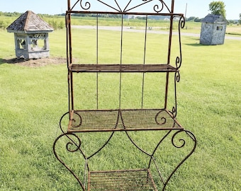 64" Rustic Wrought Iron Bakers Rack – Metal Flower Pot Shelving Stand