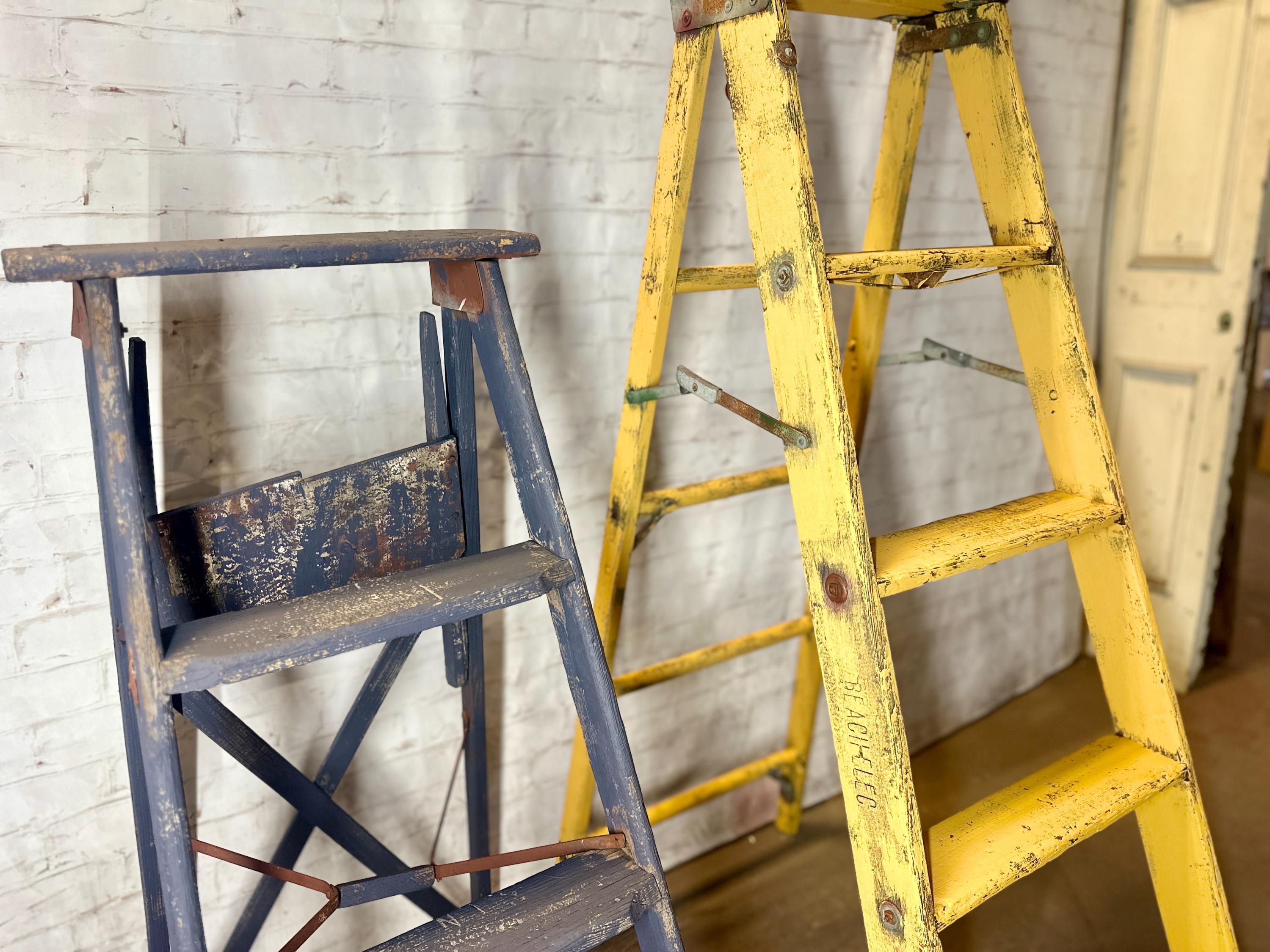 Choose: Blue Vintage Wood Step Antique Ladders Wood Display