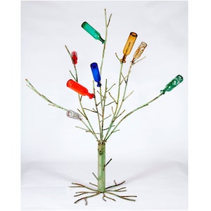 Huge 74"t Wrought Iron Bottle Tree  Woodsy Yard Decoration - Garden Art -  Wine Decanter Patio Stake - Rustic Metal Structure