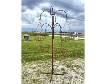 Deluxe 8-Hook Hanging Basket Stand | Wrought Iron Garden Display for Flowers & Plants