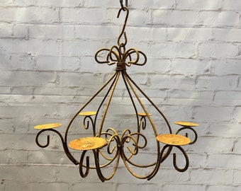 Wrought Iron Lola 17" Candle Chandelier – Rustic Metal Candelabra, 17"