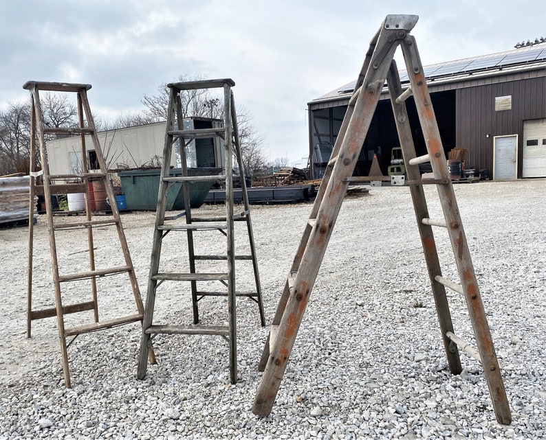 6 Steps Antique Wood Ladder Primitive Shelf 68 Tall Etsy