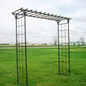 84"t x 90"w Mission Wide Arbor, Climbing Flower Garden Arch, Rustic Vine Trellis, Large Metal Archway Entry, Yard Wrought Iron