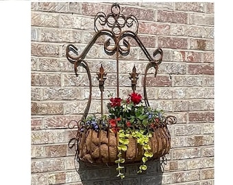 Wrought Iron 31" Fiona Finial Half Basket - Outdoor Patio Metal Flower Basket Container - Rustic Sturdy Pot Holder - Decorative Yard Art