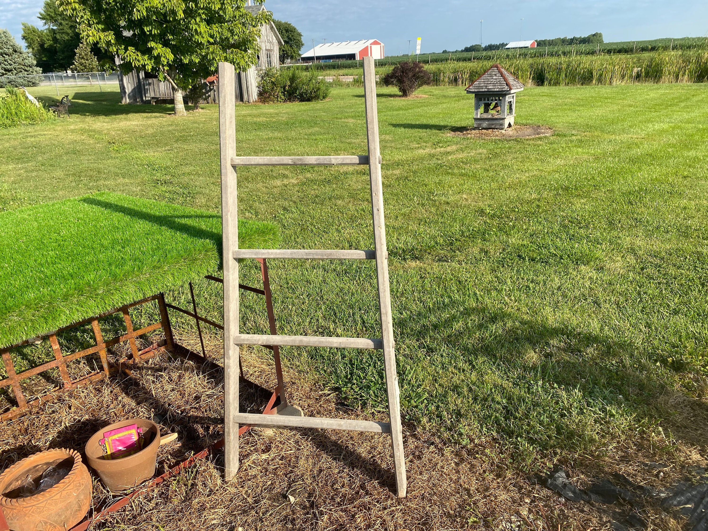 Antique Wooden Orchard Ladder - 59" Rustic Quilt Display Rack