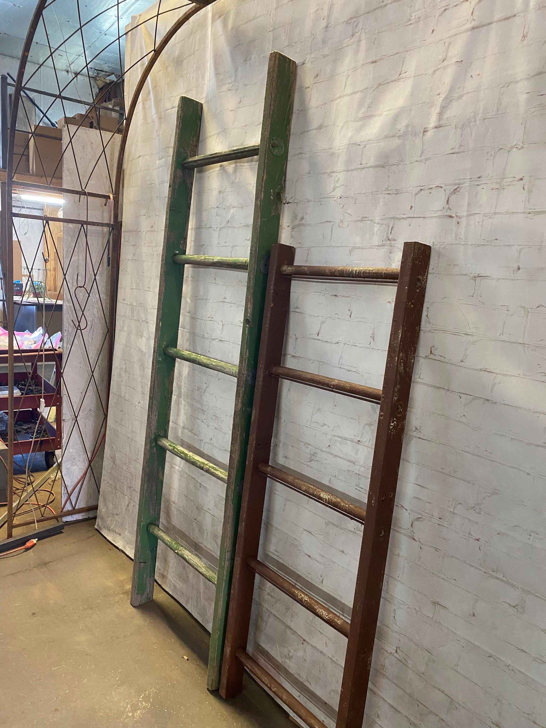 Antique Vintage Wooden 5 Rung Ladders - Rustic Shelf - Primitive