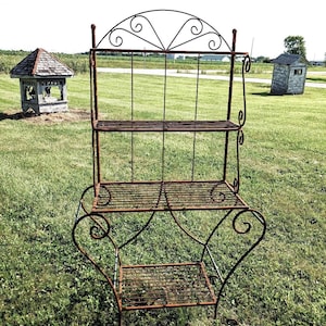 64" Rustic Wrought Iron Bakers Rack – Metal Flower Pot Shelving Stand