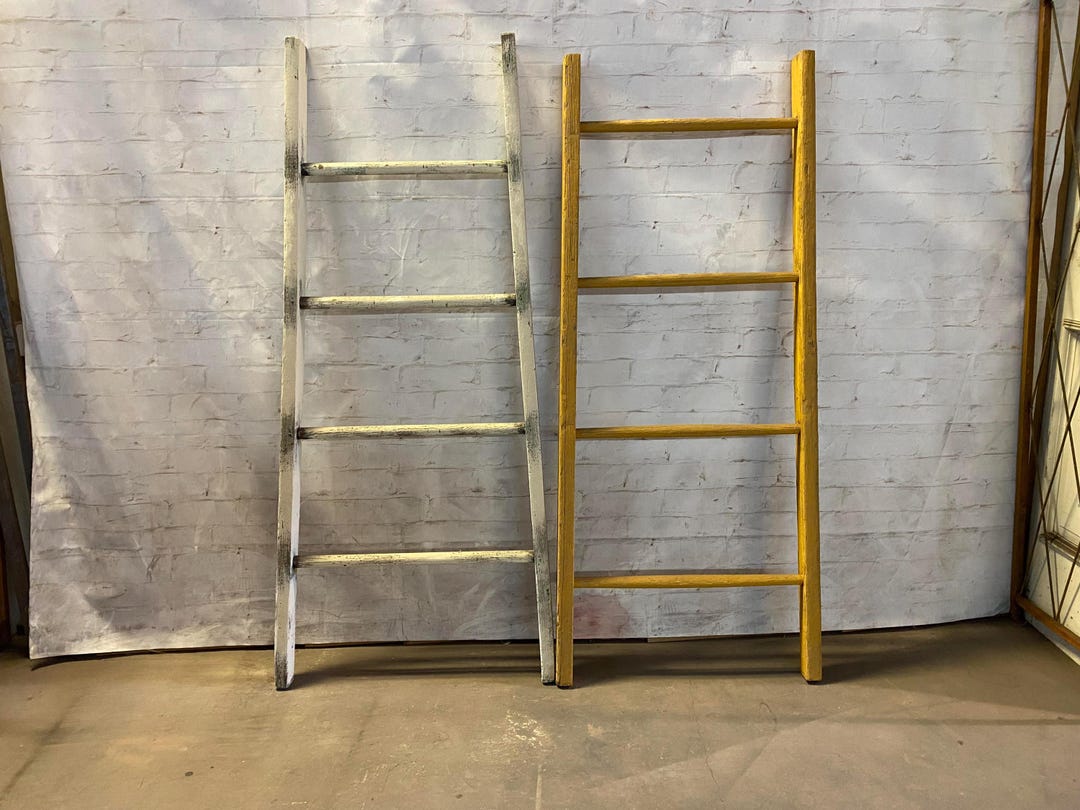 Antique Vintage Wooden Tall 4 Rung Ladders - Rustic Shelf - Primitive ...