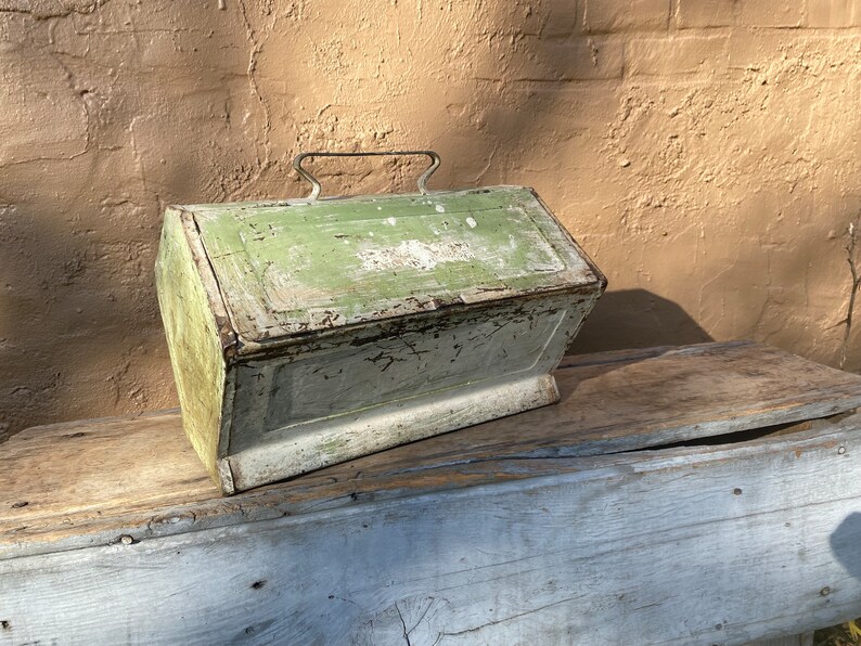 Shabby Green Tin Document Box Antique Metal Storage Mail Etsy