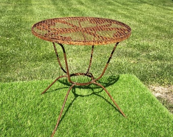 Wrought Iron Miniature Small Table - Side Table - Furniture -  Outdoor Lawn Stand -  Metal Patio Accents - Lawn Decor