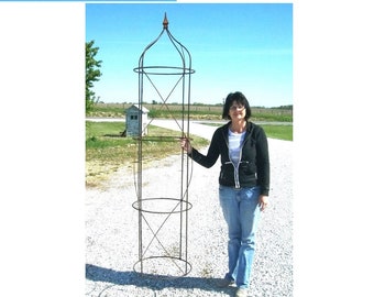 XXLG 80" Rose Topiary Flower Trellis, Wrought Iron Plant Climber Garden Support, Rustic Yard Sculpture, Round Metal Obelisk, Vegetable Frame