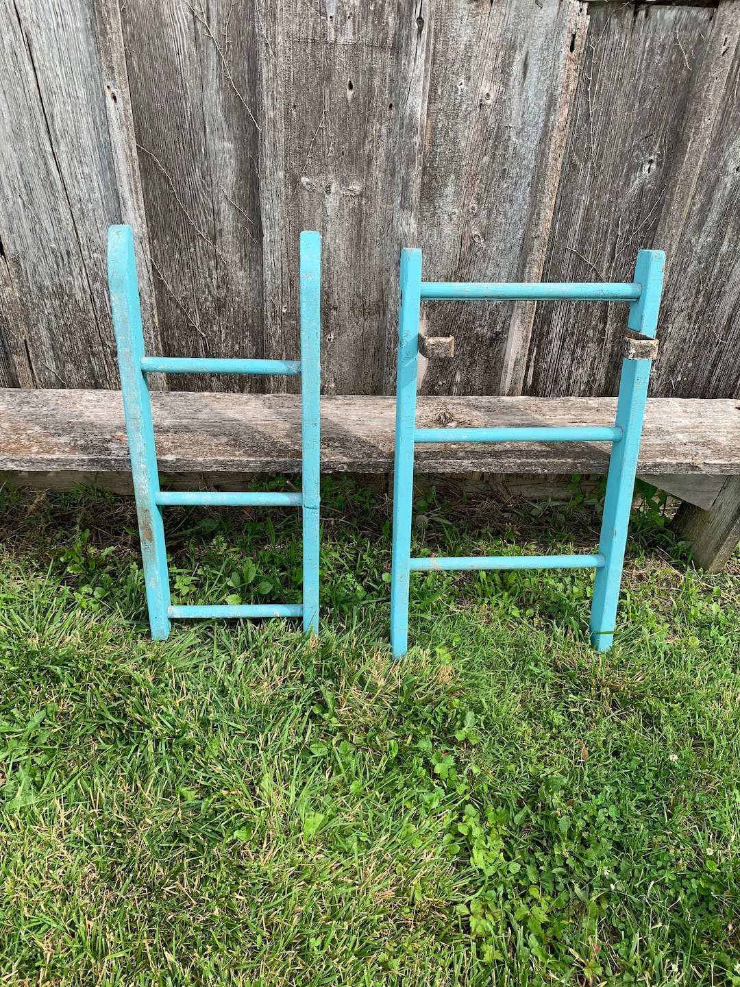 2 Rustic Antique Turquoise 3 Rung Ladder - Blanket Display Quilt Rack ...