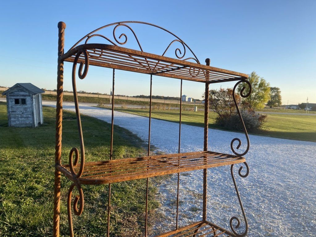 Metal Bakers Plant Stand Bakers Rack 64" Rustic Wrought Iron Bakers Rack   Metal Flower Pot Shelving