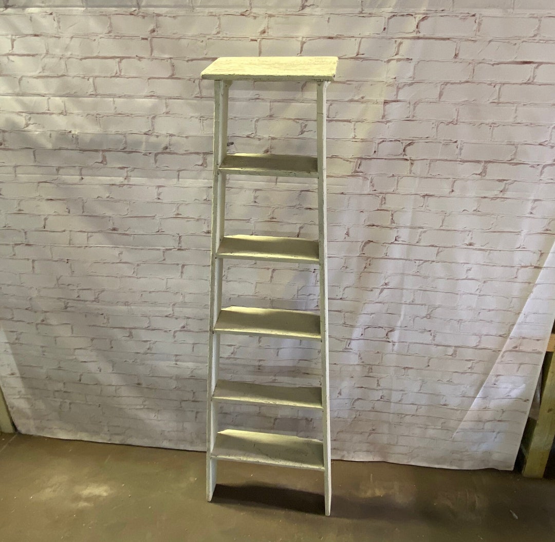 Vintage White Wooden 6 Step Ladder Shelf Primitive Blanket Display