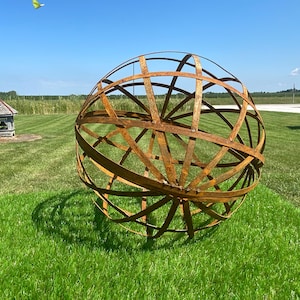 Wrought Iron Garden Sphere, Rustic Plant Trellis, Yard Sculpture (18")