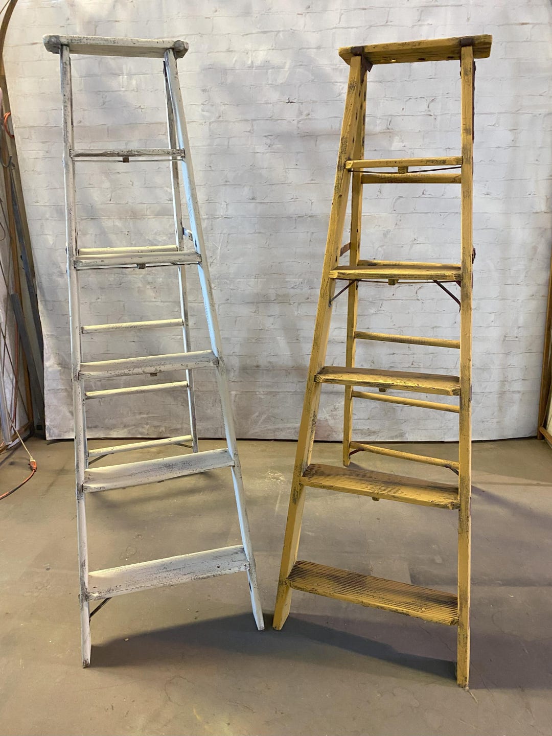 Choose - Tall White or Mustard Rustic 6 Rung Antique Wood Ladder ...