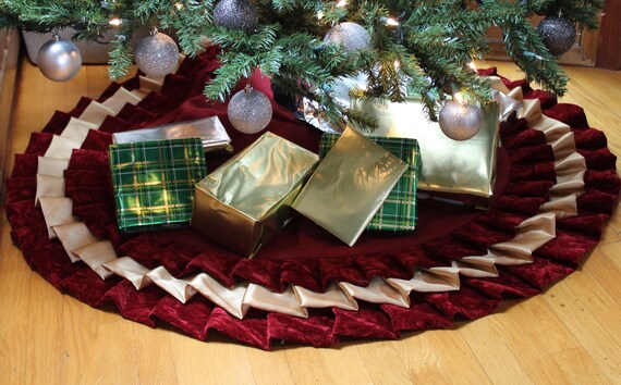 Velvet Christmas Tree Skirt Burgundy And Gold Satin Velvet Christmas Tree Skirt Burgundy And Gold Satin