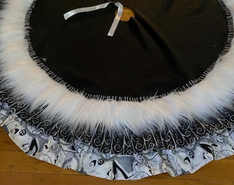 Handmade Nightmare Christmas Tree Skirt: White Fur Ruffled Cotton