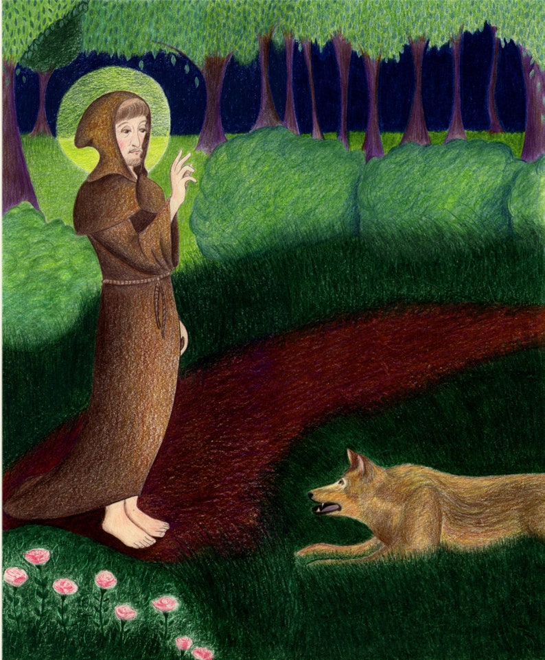 Saint François et le loup 1 Dessin original Etsy