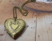 Locket Heart Necklace, Brass Picture Locket, Large Heart Locket opens and holds two Photos, Perfect Mother Daughter Gift