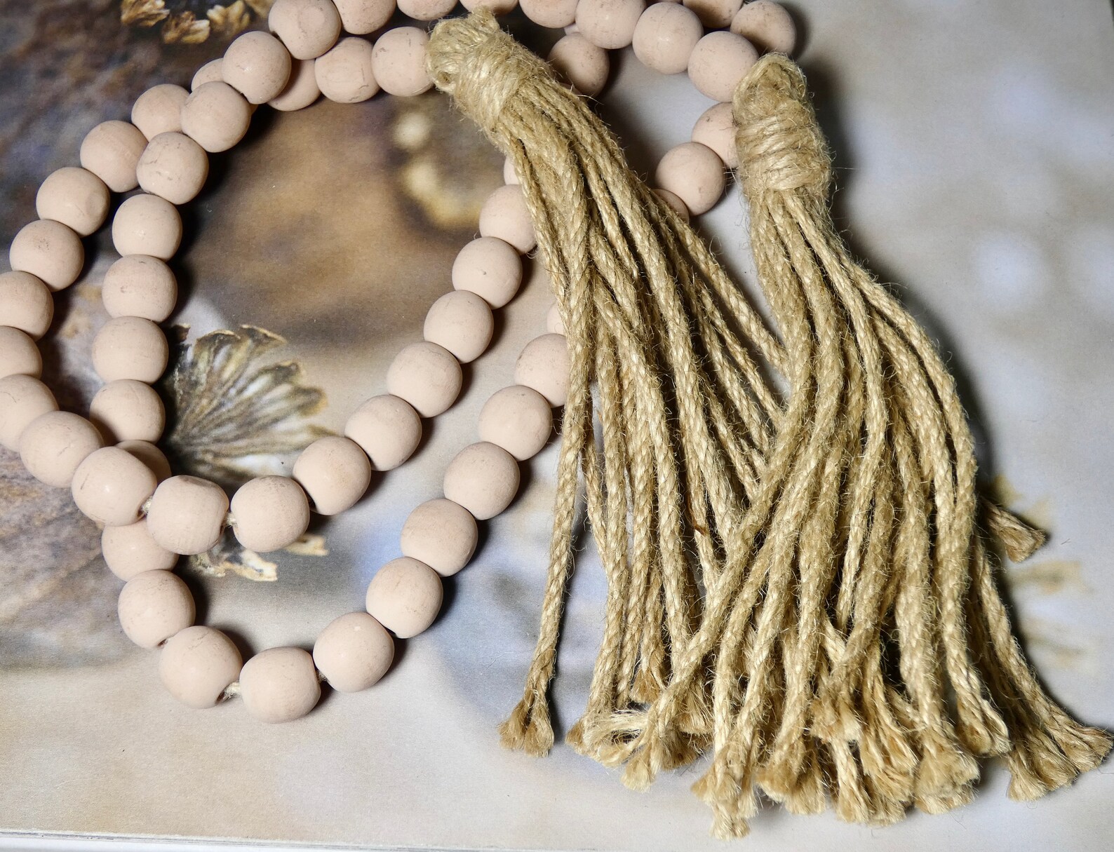 Wooden Prayer Beads Garland With a Jute Tassel Home Decor Etsy