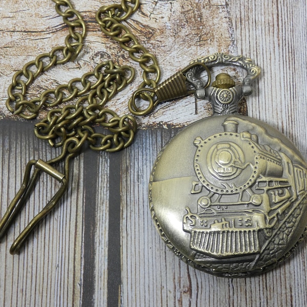 Train Pocket Watch with Fob