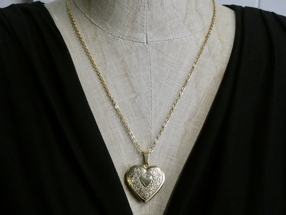 Gold Heart Locket Necklace Etsy