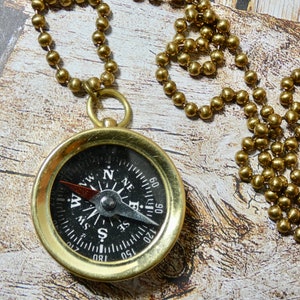 Compass Necklace brass small size working compass