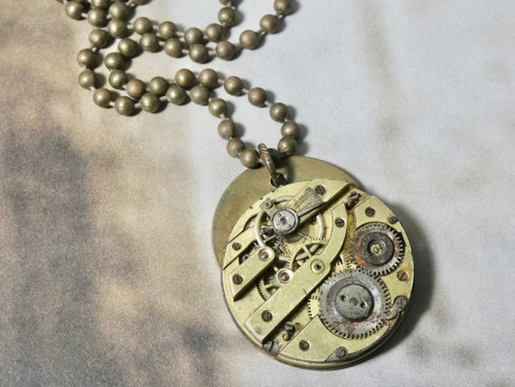 Gear necklace, steampunk altered brass watch neck… - image 1