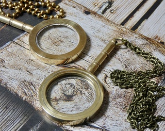 Magnifying Glass Necklace with a handle, Brass working monocle necklace