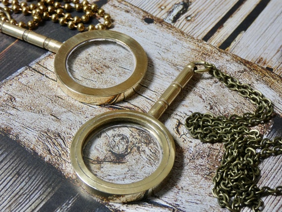 Magnifying Glass Necklace With a Handle, Brass Working Monocle Necklace 