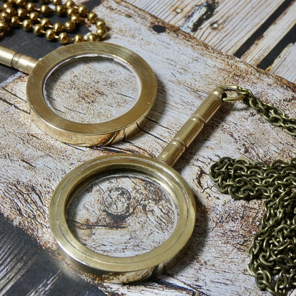 Magnifying Glass Necklace with a handle, Brass working monocle necklace
