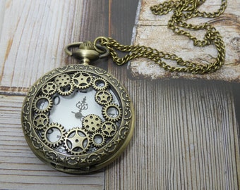 Steampunk gear pocket watch necklace