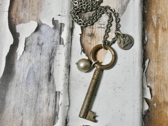 Vintage barrel key and date nail #28 necklace, an… - image 6
