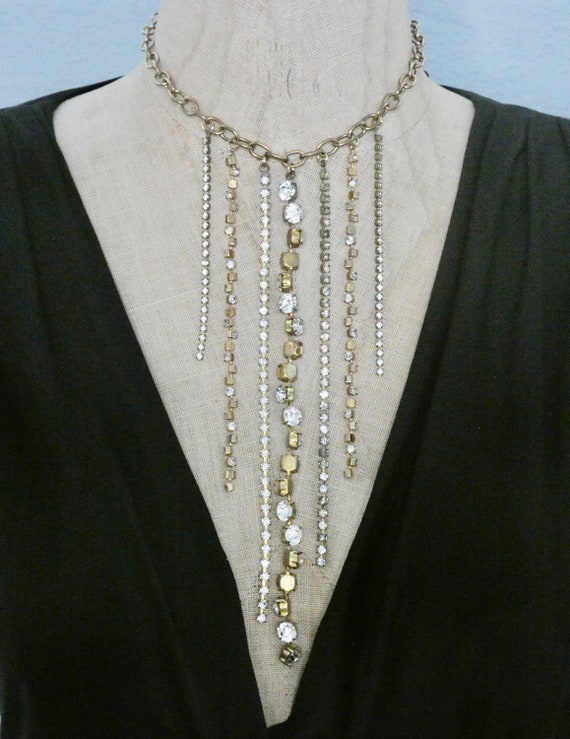 One of a Kind Vintage Rhinestone Fringe Necklace,… - image 3