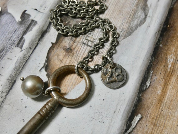 Vintage barrel key and date nail #28 necklace, an… - image 4