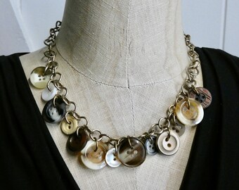 Vintage Button Necklace, One of a Kind Button Charm Necklace