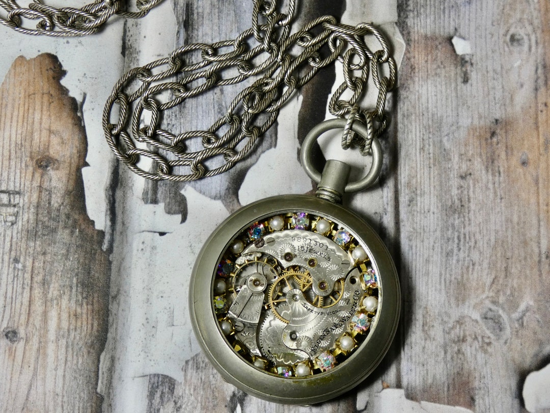 Steampunk Altered Pocket Watch Gear Necklace Etsy