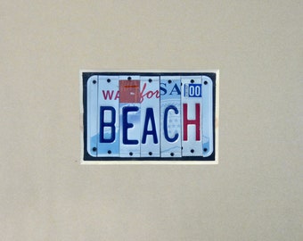 Beach custom sign made with repurposed license plates