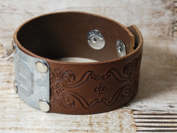 Leather Cuff Bracelet #9 Vintage Locker Number - image 3