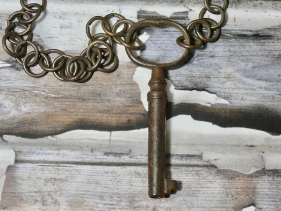 Vintage Barrel Key Necklace, Large Key with Large… - image 1
