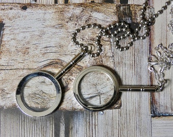 Magnifying Glass Necklace with a handle, Silver working monocle necklace