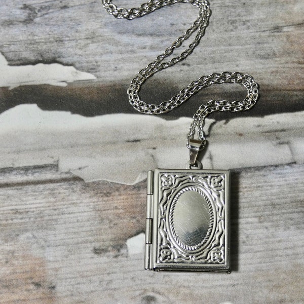 Book Locket Necklace, Silver photo necklace