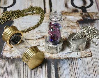 Urn Necklace, Empty Glass Bottle Necklace, Cremation Pendant for Human or Pet Ashes, Vacation memories