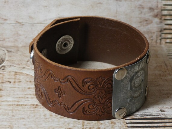 Leather Cuff Bracelet #9 Vintage Locker Number - image 2