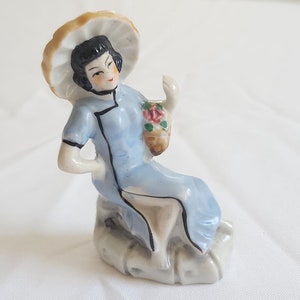 Vintage Woman in Cheongsam Dress Ceramic Figurine --- Retro Chinese Traditional Clothing Figure --- Asian Style Home Decor Far East Antique