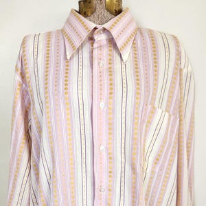Vintage Manhattan Custom Limited Golden Circles Lilac Purple & White Striped Pointed Collar Oxford Shirt --- Retro 1970s Men&#39;s Clothing